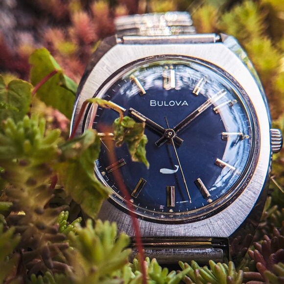 Vintage Bulova Sea King Watch Blue Dial Leather Strap - Picture 3 of 8